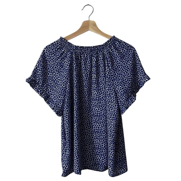 GAP Ruffle Collar Blouse Size Small Broome Blue Notch V Tie Neckline Chiffon Top - Picture 2 of 7